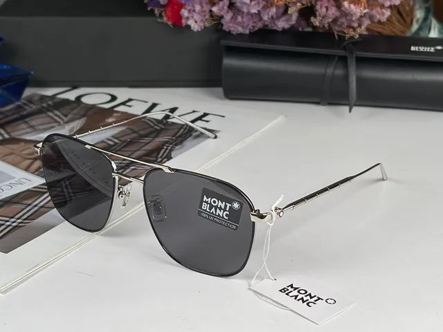 Montblanc MB0214S Silver Aviator-Style Rectangular Metal Sunglasses 5