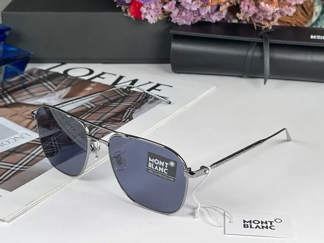 Montblanc MB0214S Silver Aviator-Style Rectangular Metal Sunglasses 6