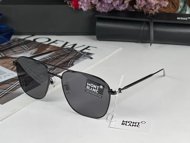Montblanc MB0214S Silver Aviator-Style Rectangular Metal Sunglasses 7