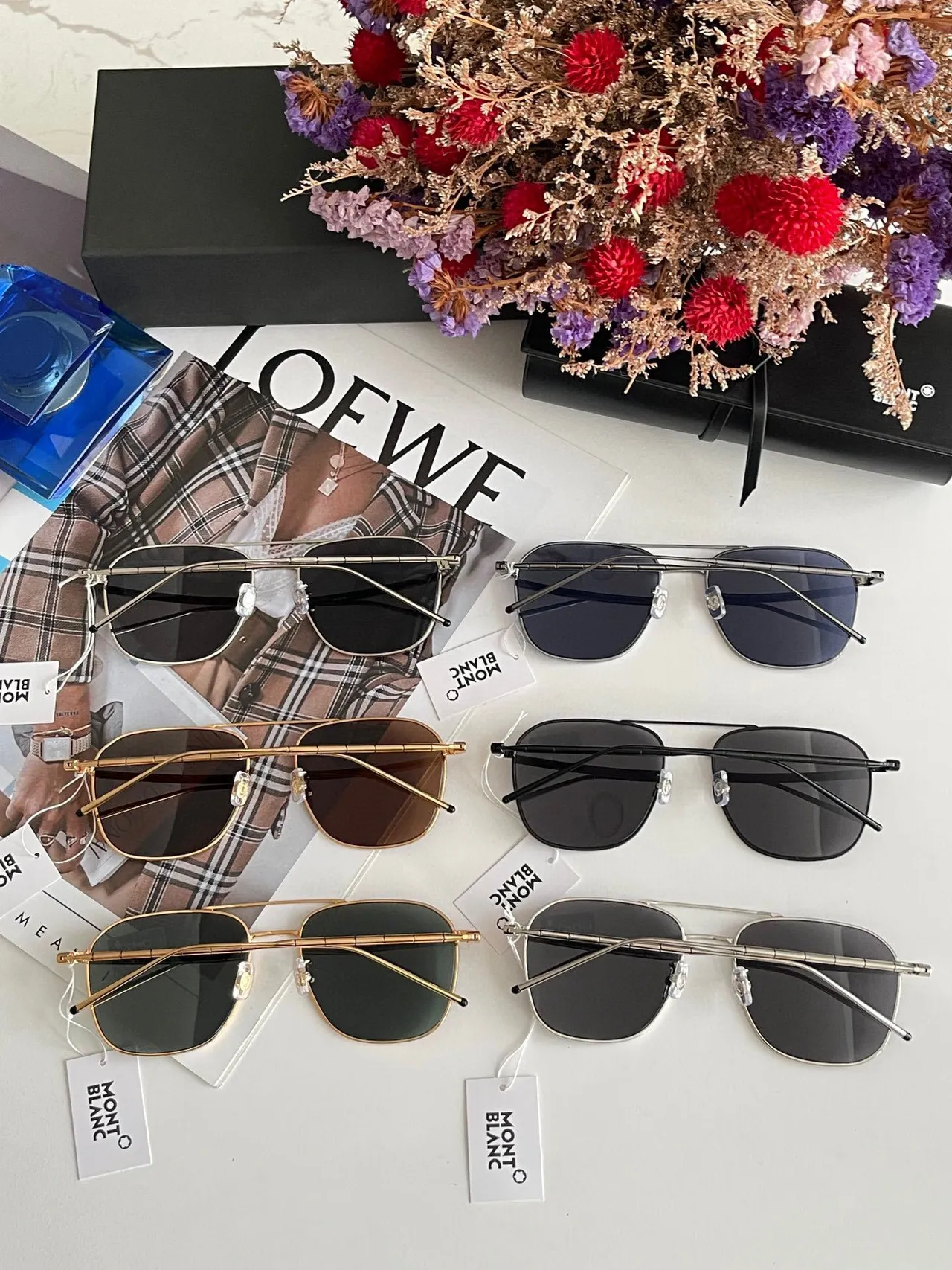 Montblanc MB0214S Silver Aviator-Style Rectangular Metal Sunglasses 8