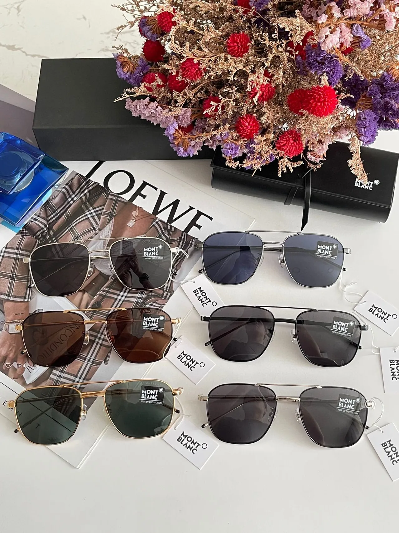 Montblanc MB0214S Silver Aviator-Style Rectangular Metal Sunglasses 9
