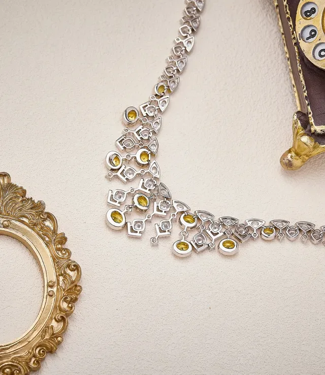 Multi-Stone Pave-Set Geometric V-Bib Necklace 2