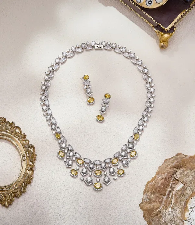 Multi-Stone Pave-Set Geometric V-Bib Necklace 5