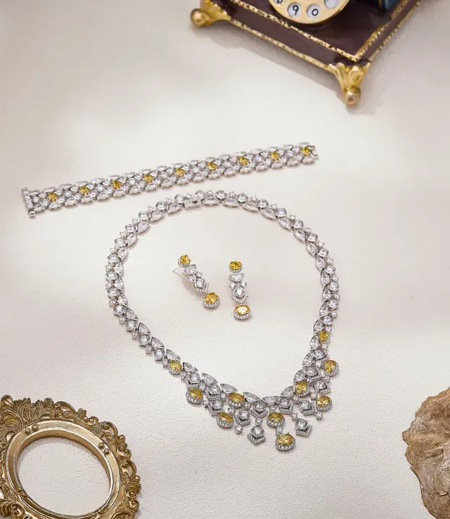Multi-Stone Pave-Set Geometric V-Bib Necklace 6
