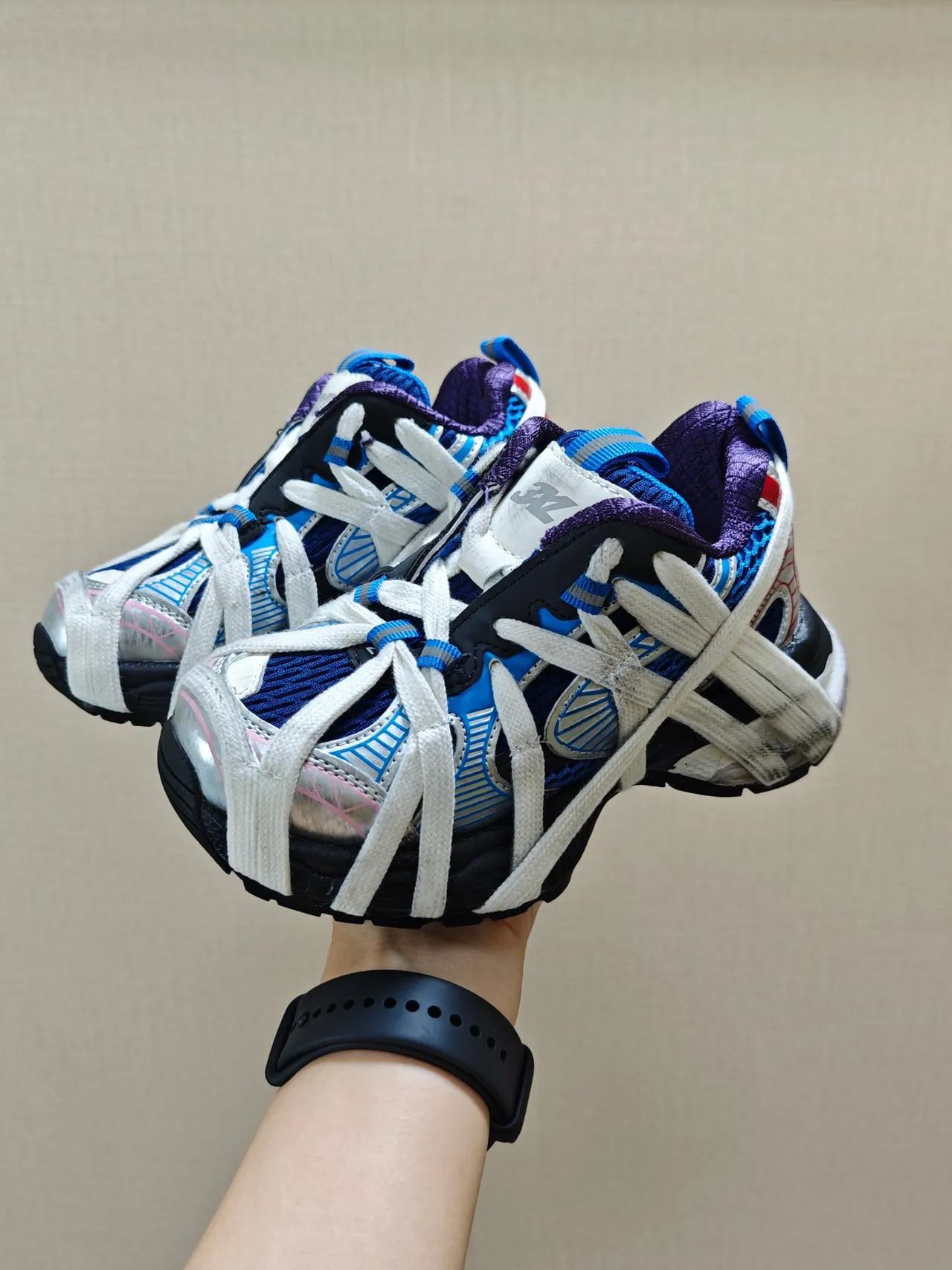 Multicolor Beige Strap-Overlaid Sole Chunky Sneakers 5