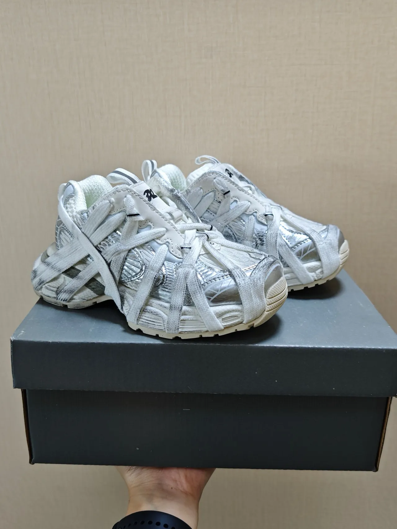 Multicolor Beige Strap-Overlaid Sole Chunky Sneakers 21