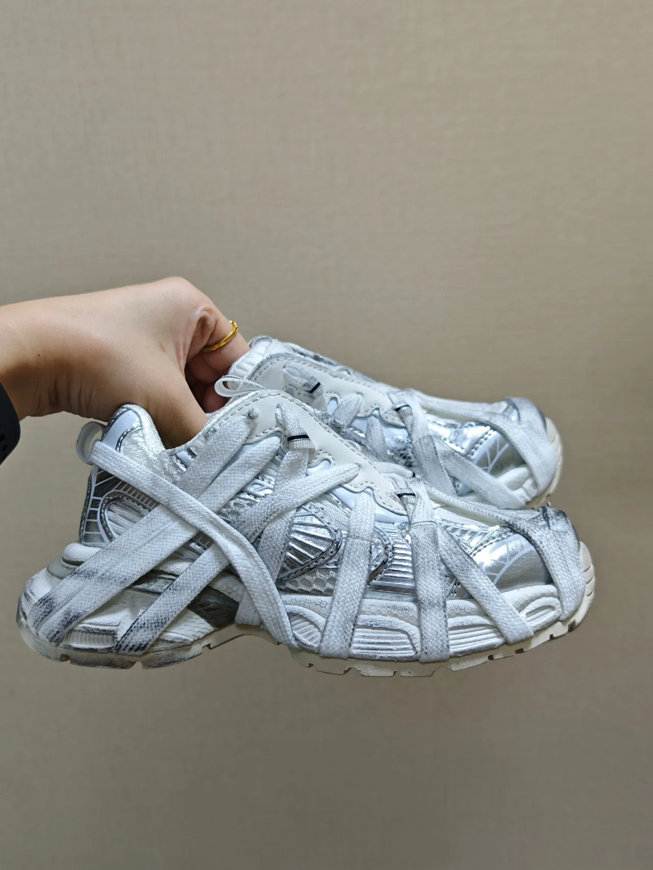 Multicolor Beige Strap-Overlaid Sole Chunky Sneakers 23