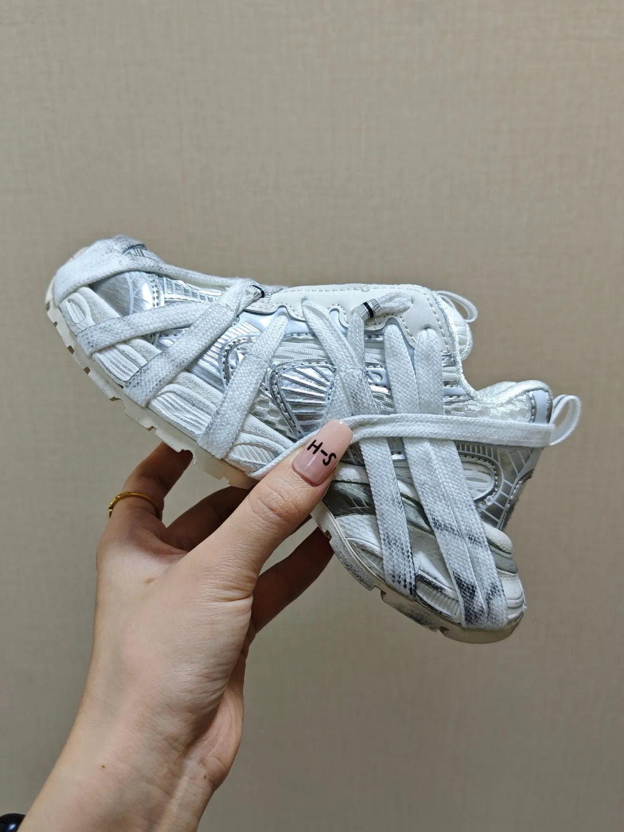 Multicolor Beige Strap-Overlaid Sole Chunky Sneakers 24