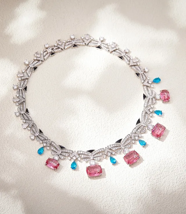 Multicolor Geometric Fan Motif Pavé Diamond Necklace 3