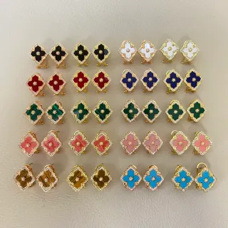 Multicolor Gold Clover-Shaped Enamel-Filled Earrings