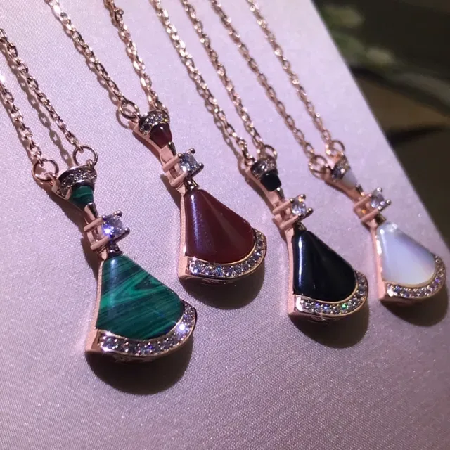Multicolor Gold Fan-Shaped Gemstone Pendants Pavé Crystal Borders Necklace 7