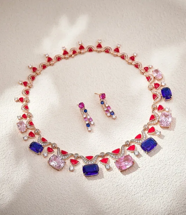 Multicolor Gold High-Jewelry Asymmetrical Motif Necklace 6