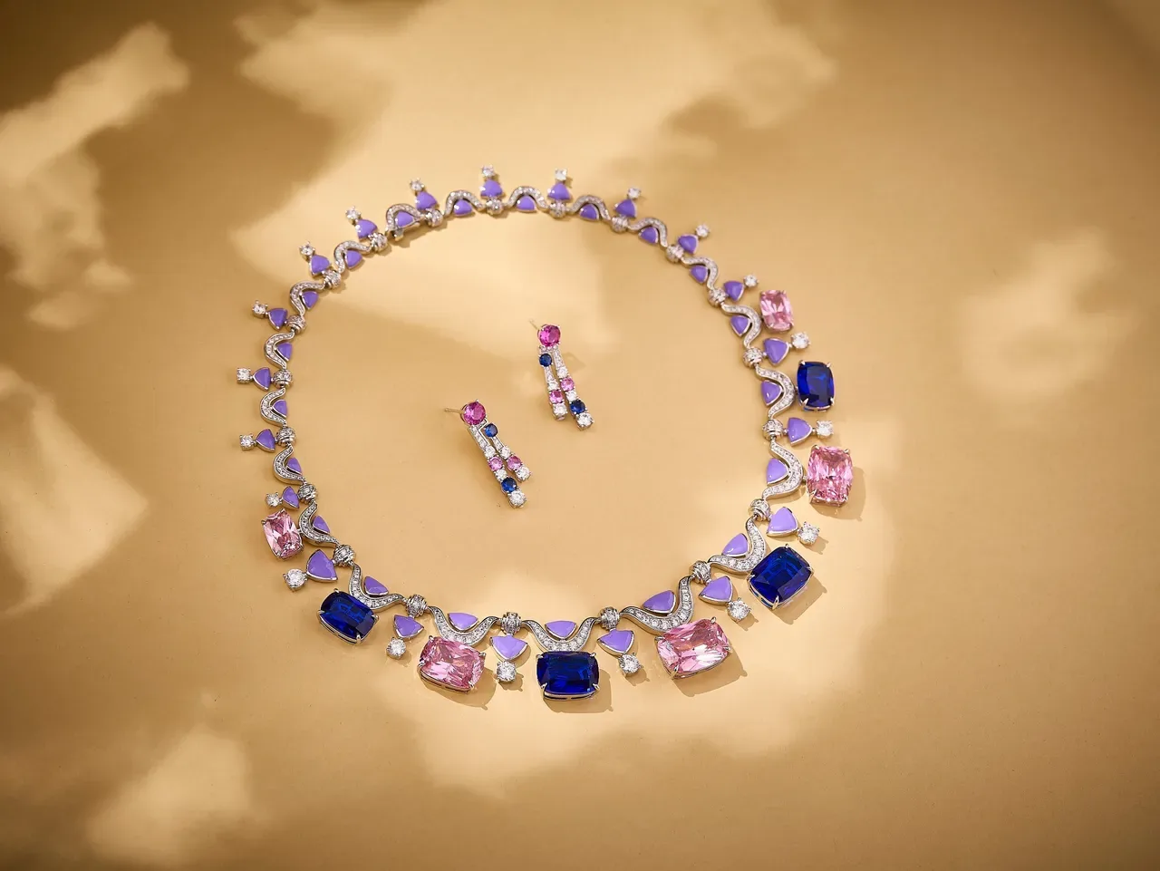 Multicolor Gold High-Jewelry Asymmetrical Motif Necklace 7