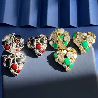 Multicolor Heart-Shaped Multi-Stone Cluster Earrings