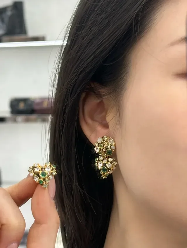 Multicolor Heart-Shaped Multi-Stone Cluster Earrings 4