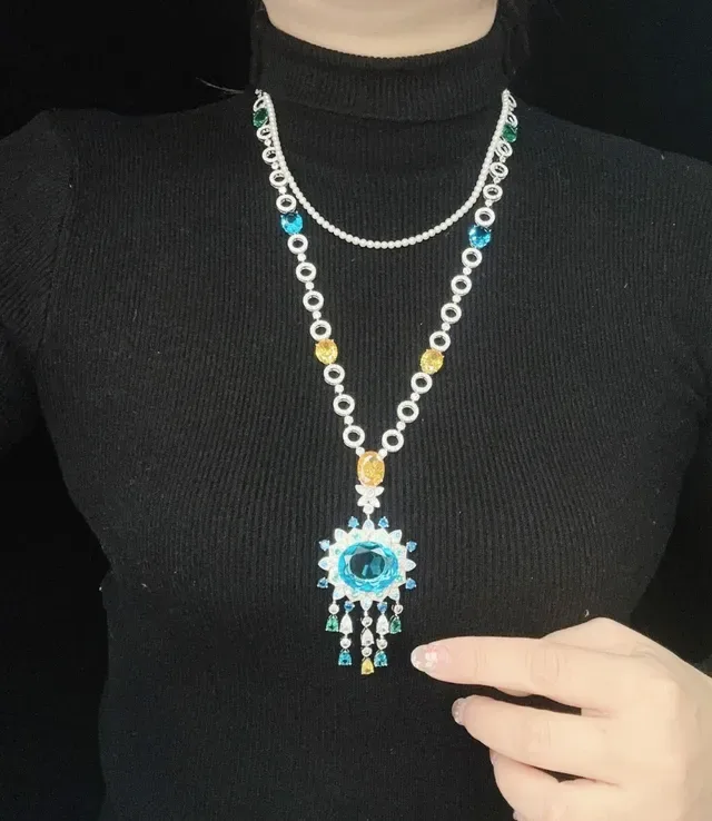 Multicolor Infinity-Link Chain Multi-Gemstone Pendant Necklace 4