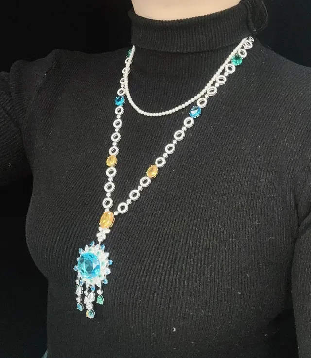 Multicolor Infinity-Link Chain Multi-Gemstone Pendant Necklace 6