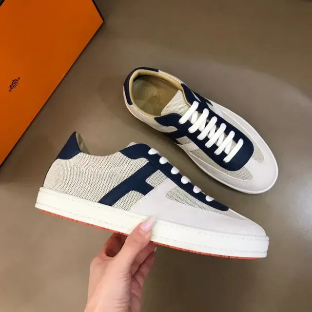 Navy and Beige Mesh Low-Top Lace-Up Sneaker 6
