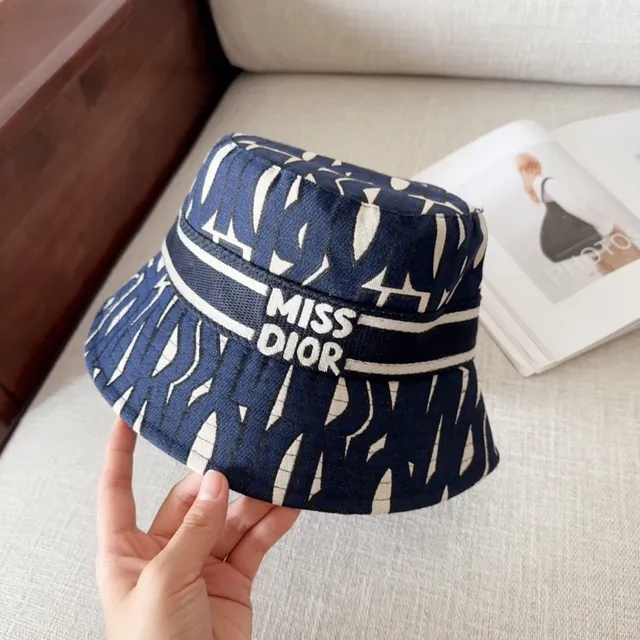 Navy and White Abstract Geometric Print Bucket Hat 3