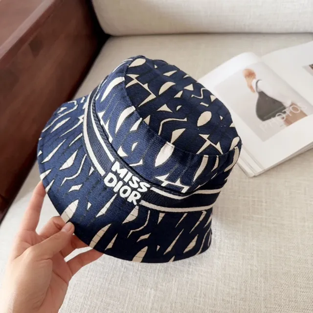 Navy and White Abstract Geometric Print Bucket Hat 4