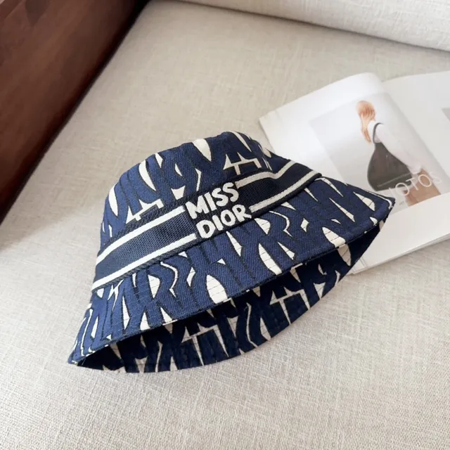 Navy and White Abstract Geometric Print Bucket Hat 5