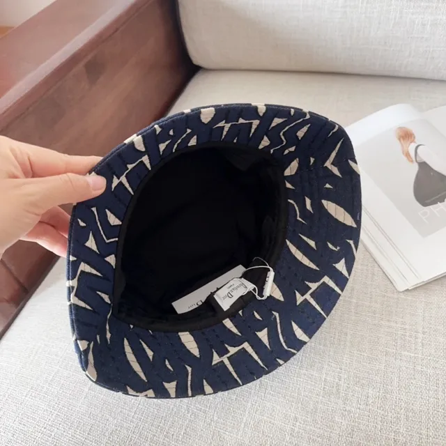 Navy and White Abstract Geometric Print Bucket Hat 6