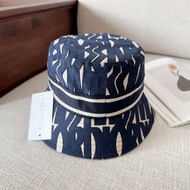 Navy and White Abstract Geometric Print Bucket Hat 7