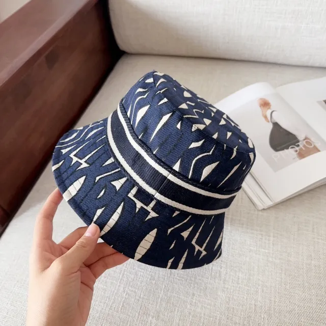 Navy and White Abstract Geometric Print Bucket Hat 8