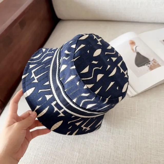 Navy and White Abstract Geometric Print Bucket Hat 9