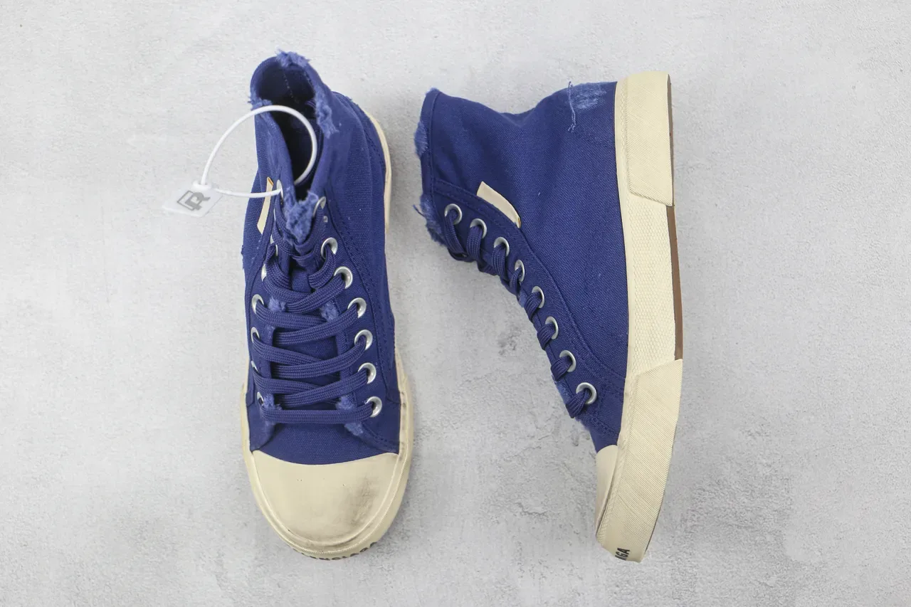 Navy Beige High-Top Canvas Upper Sneakers 3