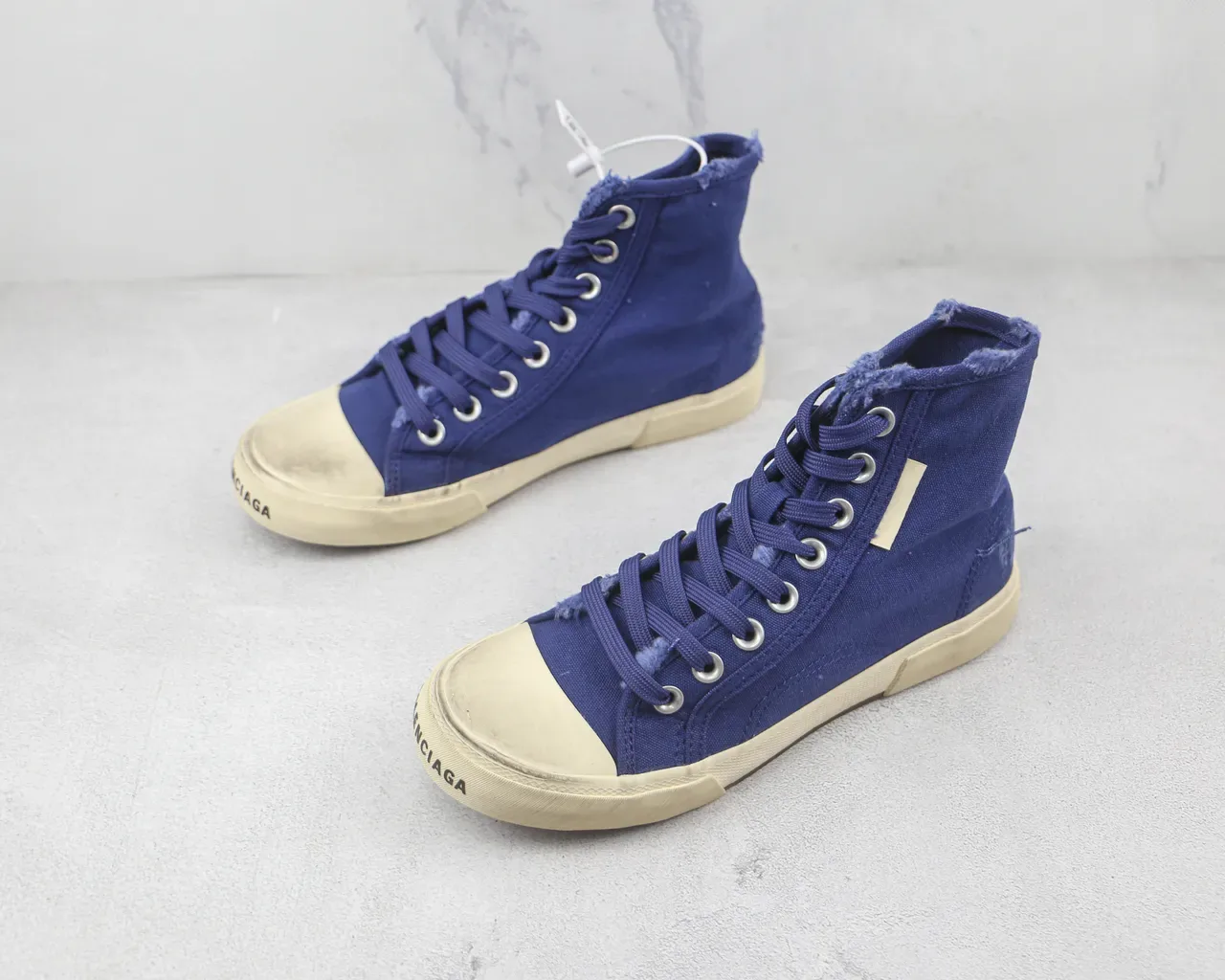 Navy Beige High-Top Canvas Upper Sneakers 4