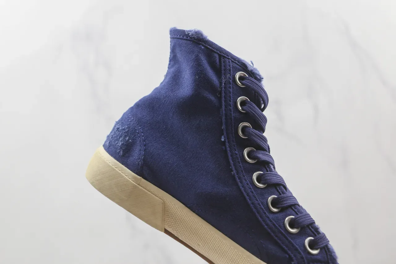 Navy Beige High-Top Canvas Upper Sneakers 5