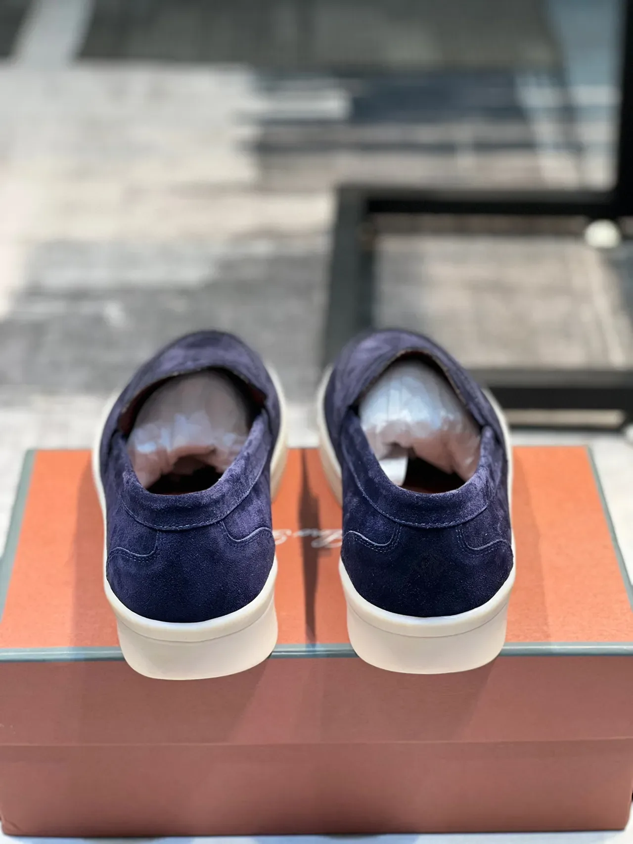 Navy Beige Suede Penny Loafer 3