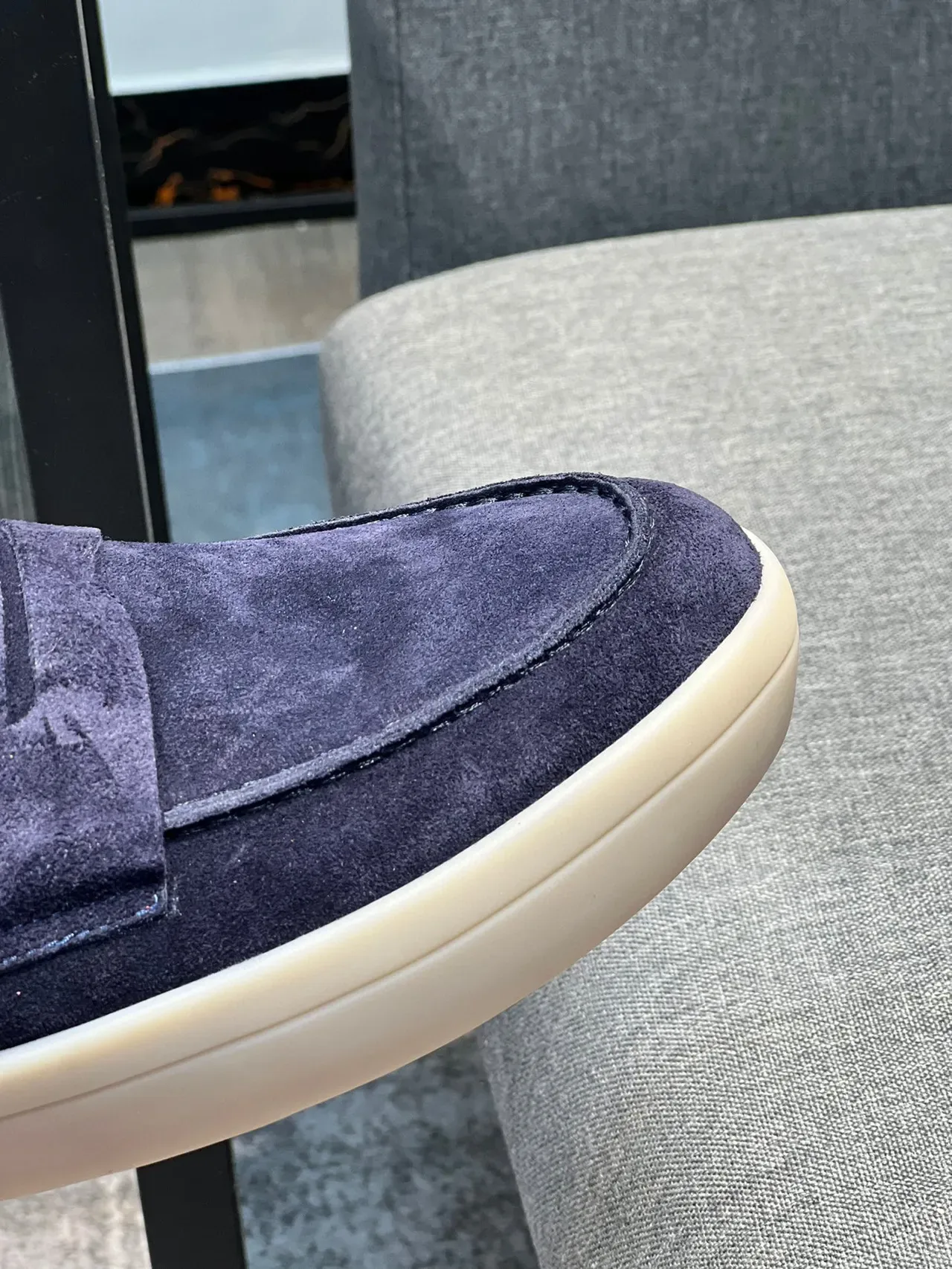Navy Beige Suede Penny Loafer 4