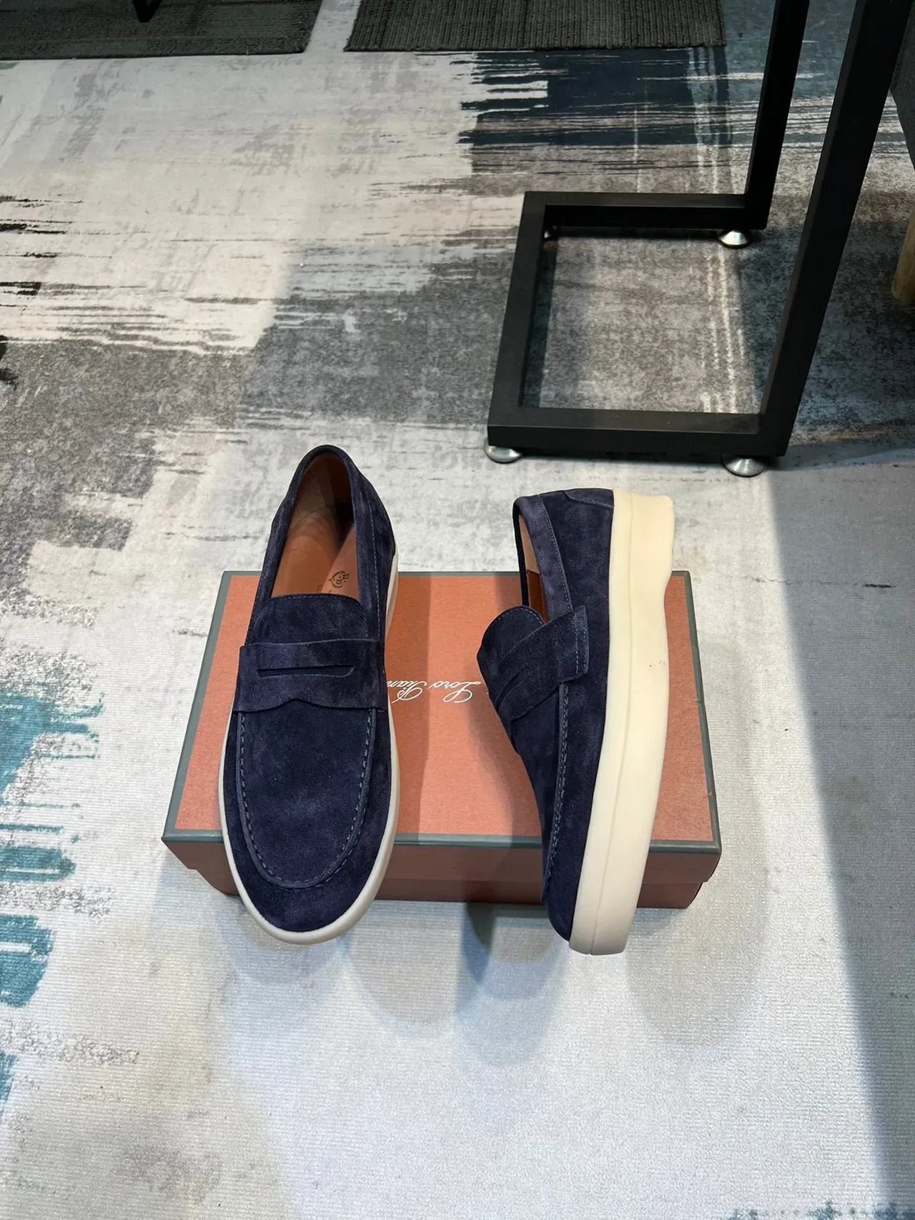 Navy Beige Suede Penny Loafer 5
