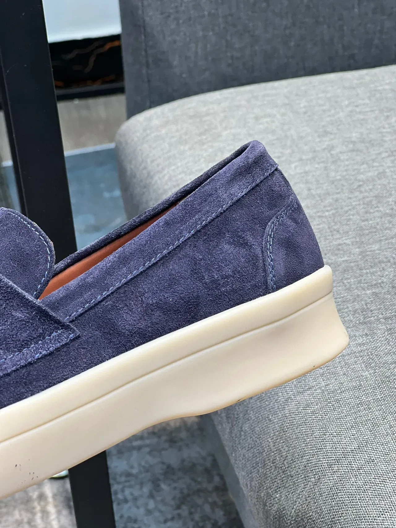 Navy Beige Suede Penny Loafer 8