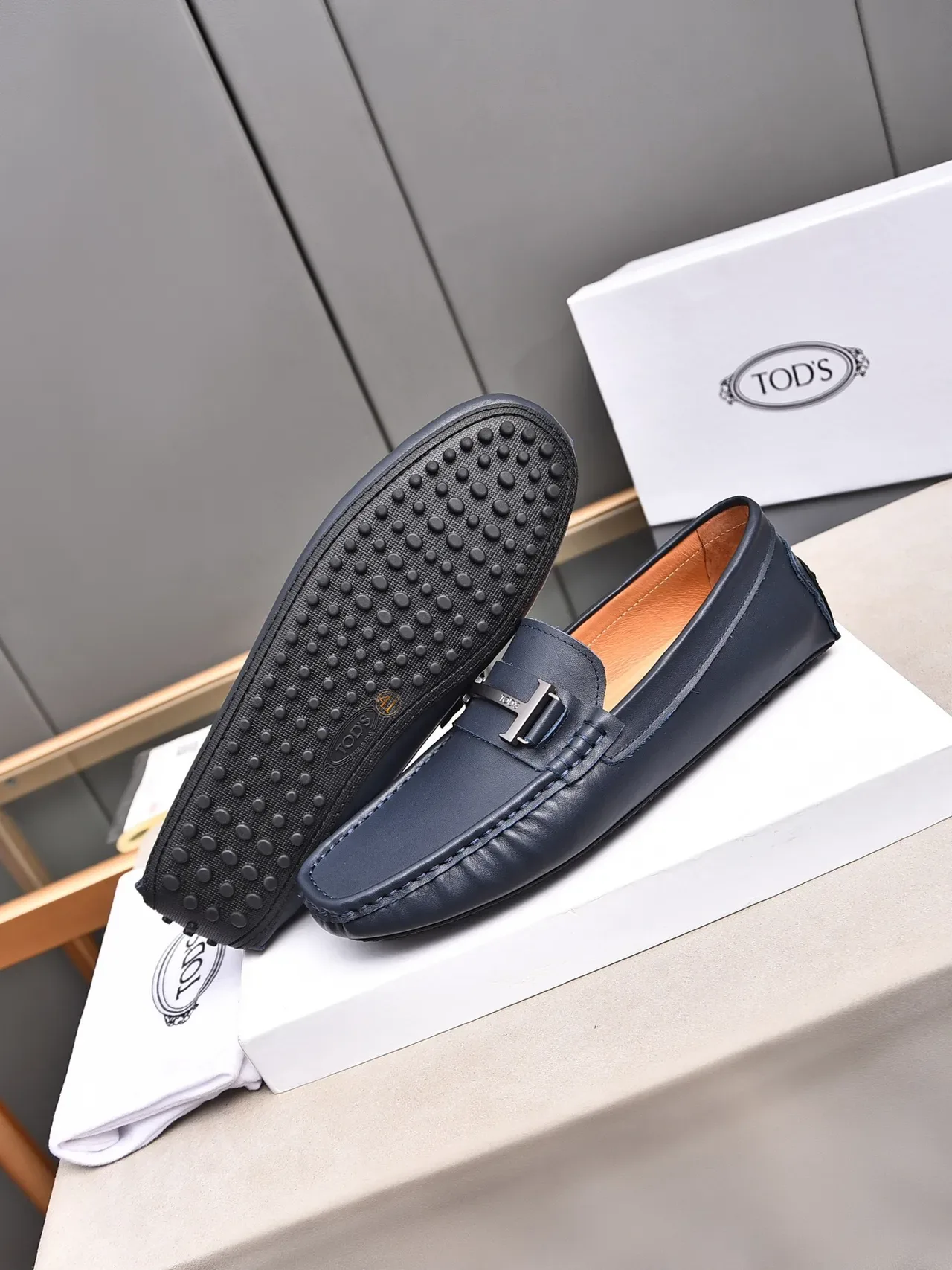 Navy Brown Leather Metal Bit Strap Loafer 3