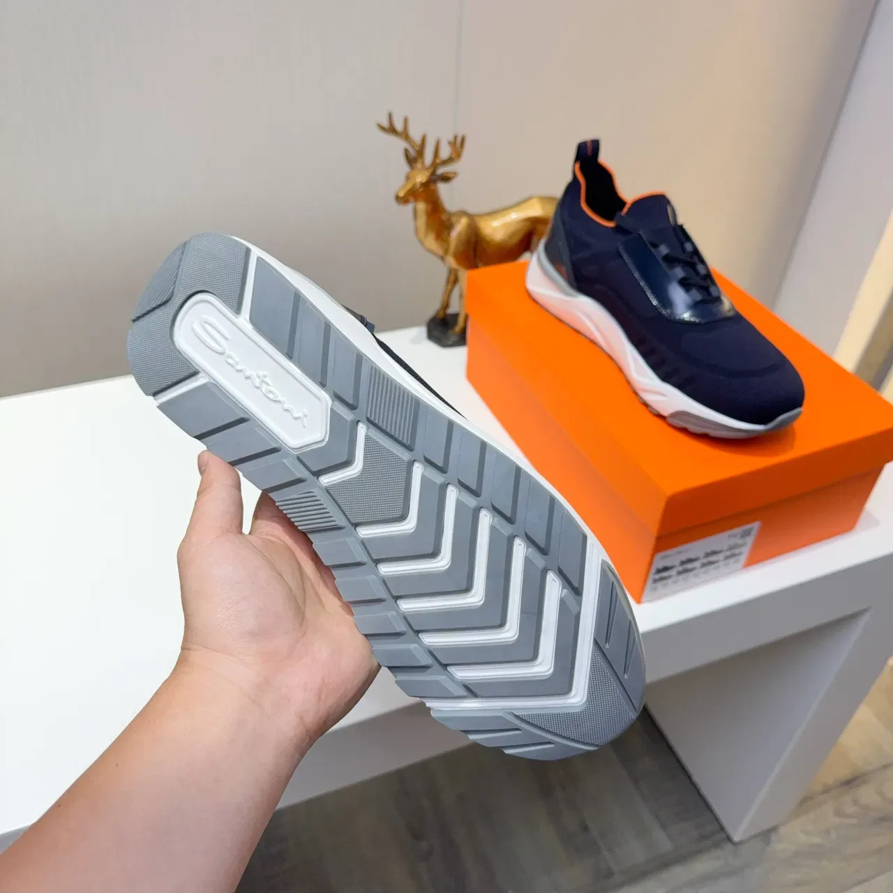 Navy Orange Knit Upper Contrast Lining Sneakers 2