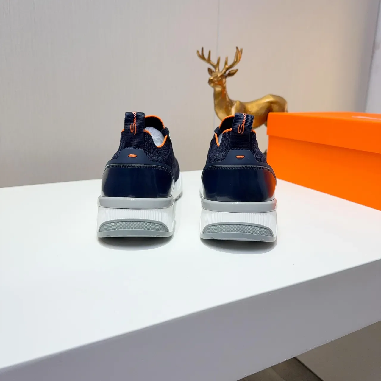 Navy Orange Knit Upper Contrast Lining Sneakers 4