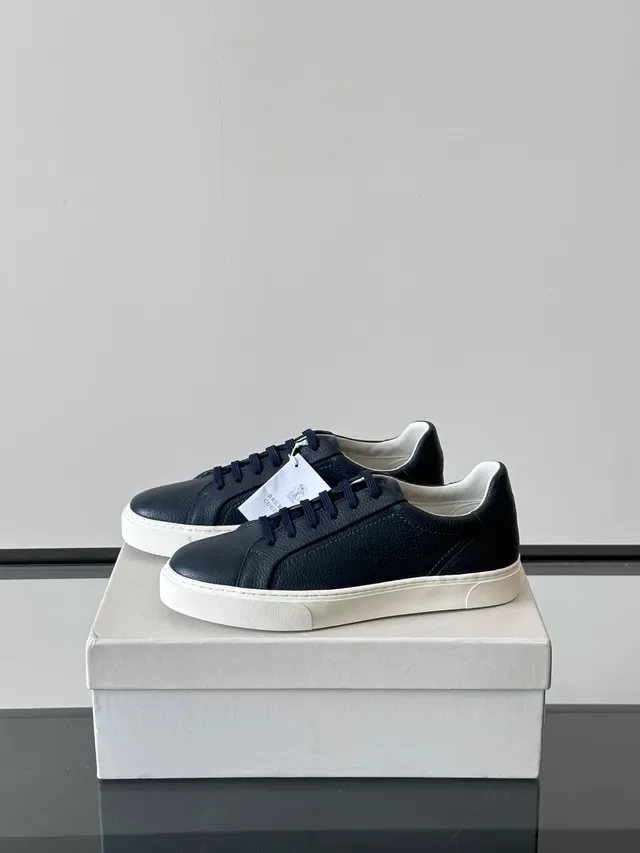 Navy Peppled Leather Low-Top Lifestyle Sneakers 4