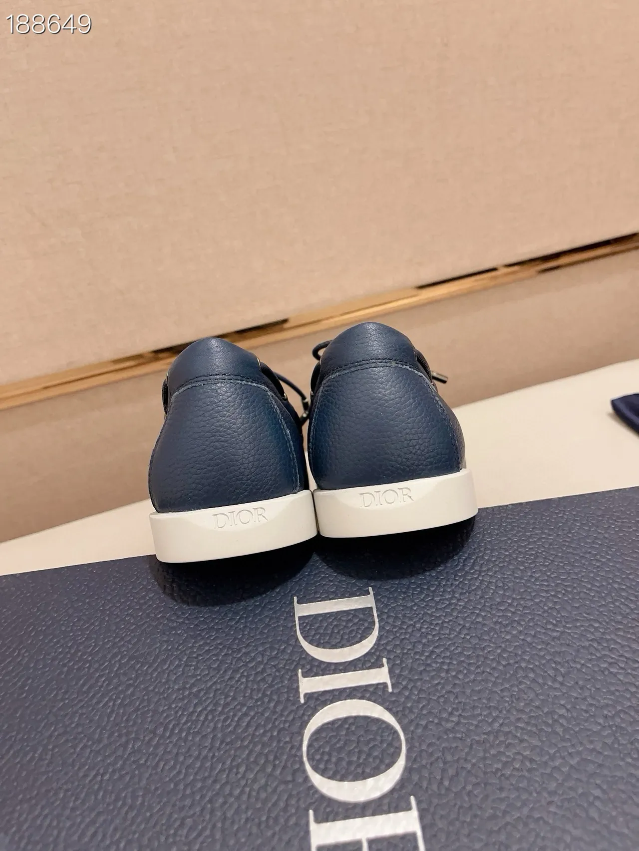 Navy Peppled Leather Moc-Toe Boat Shoes 2