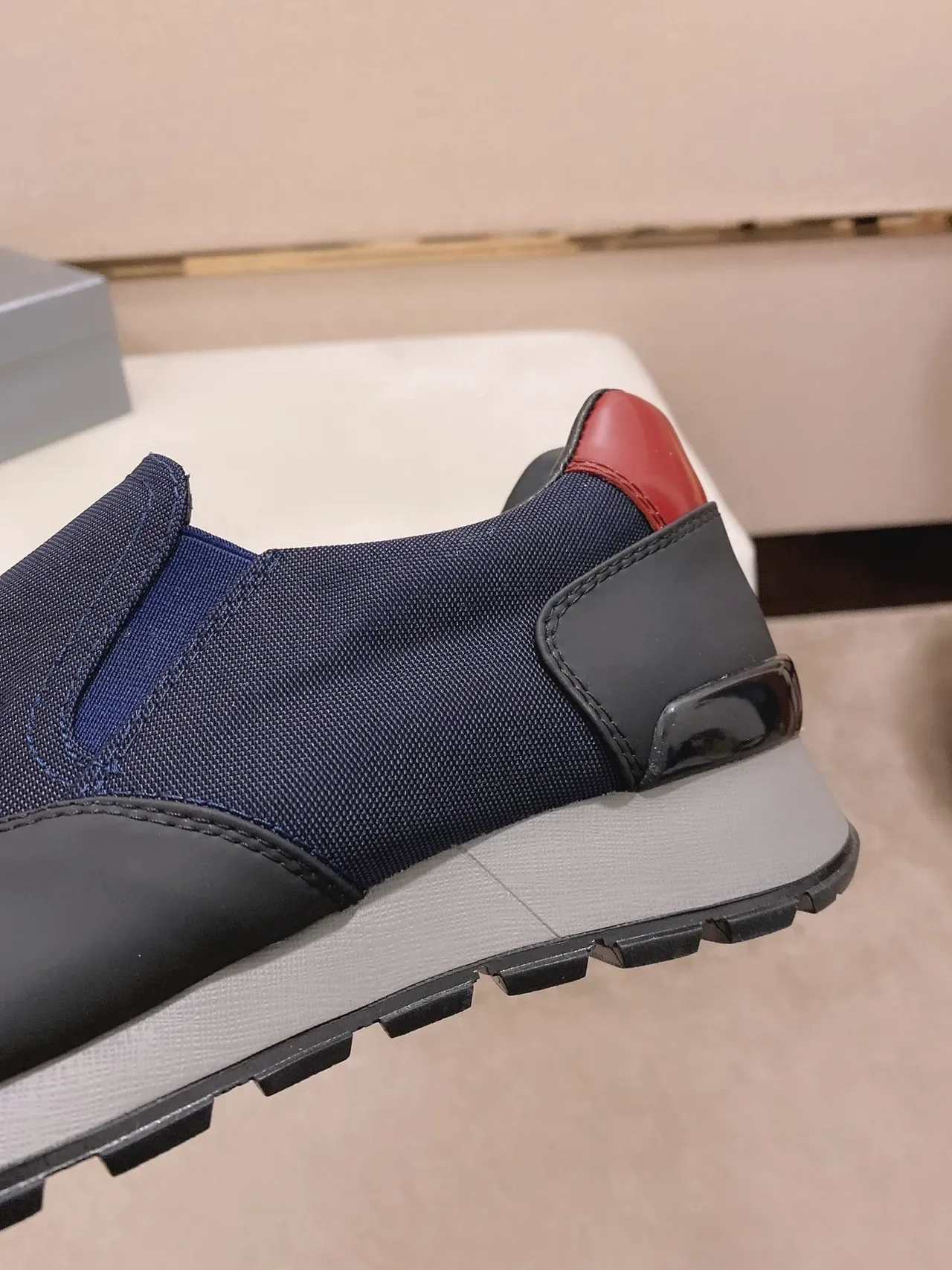 Navy Red Slip-On Textile Upper Sneakers 4