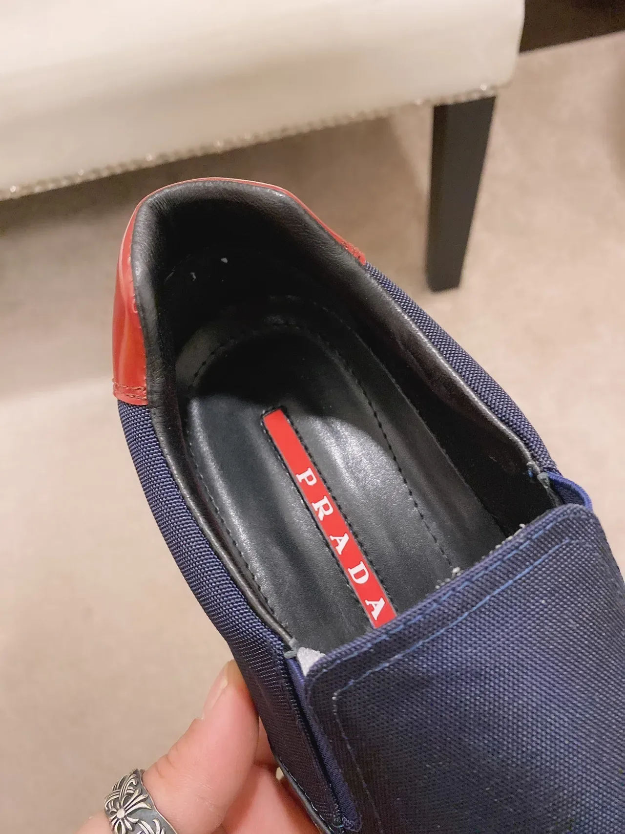 Navy Red Slip-On Textile Upper Sneakers 5