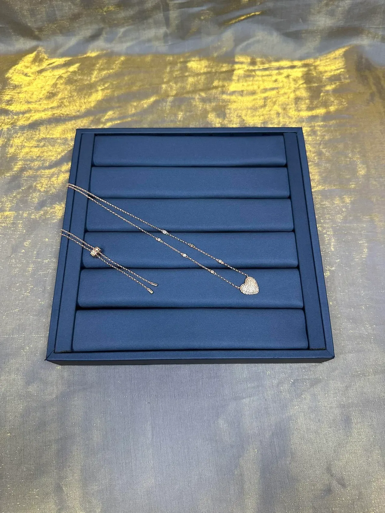 Navy Silver Pavé-Set Heart Pendant Delicate Link Chain Necklace 4
