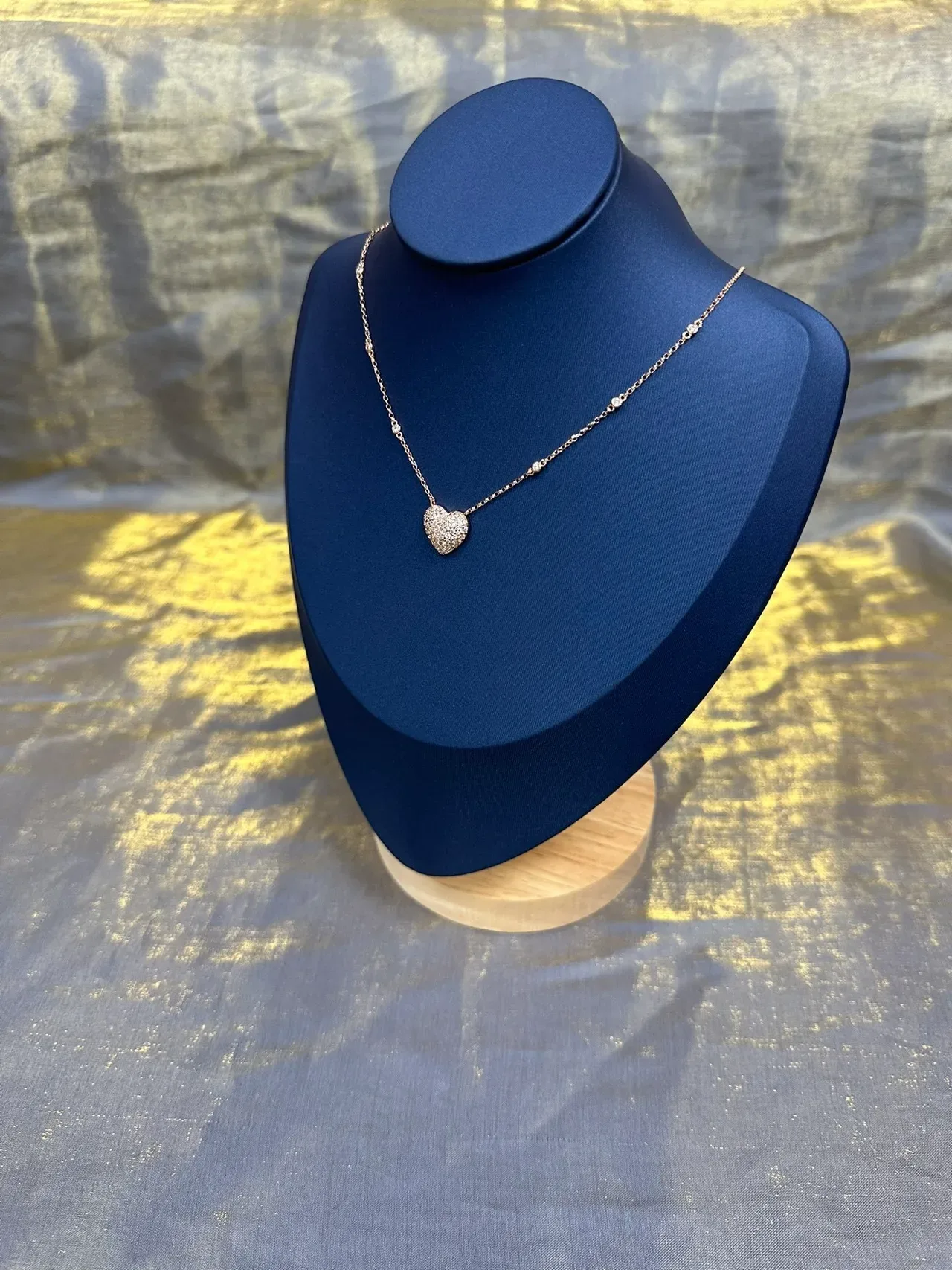 Navy Silver Pavé-Set Heart Pendant Delicate Link Chain Necklace 8