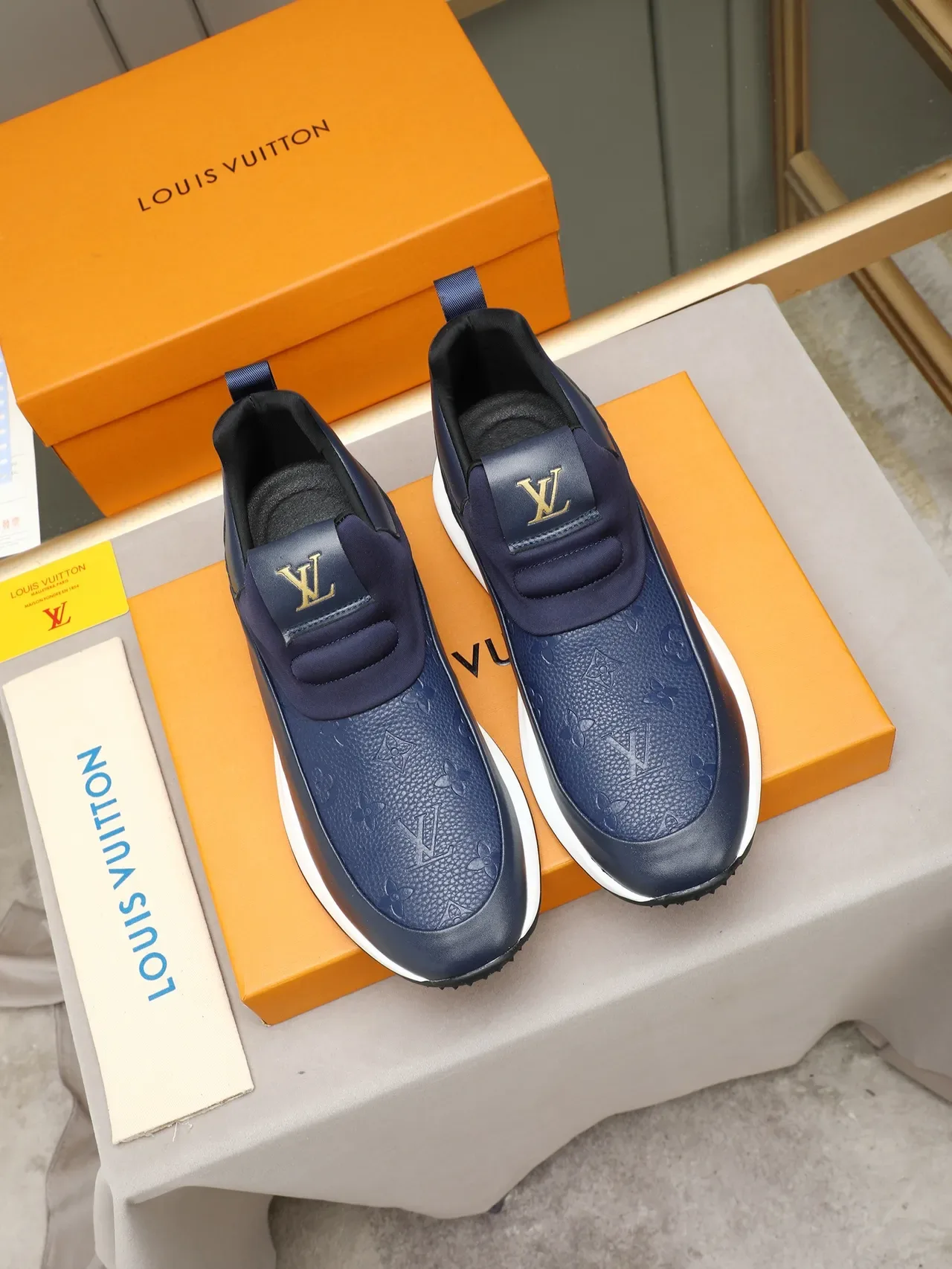 Navy White Slip-On Textured Toe Panel Sneakers 3