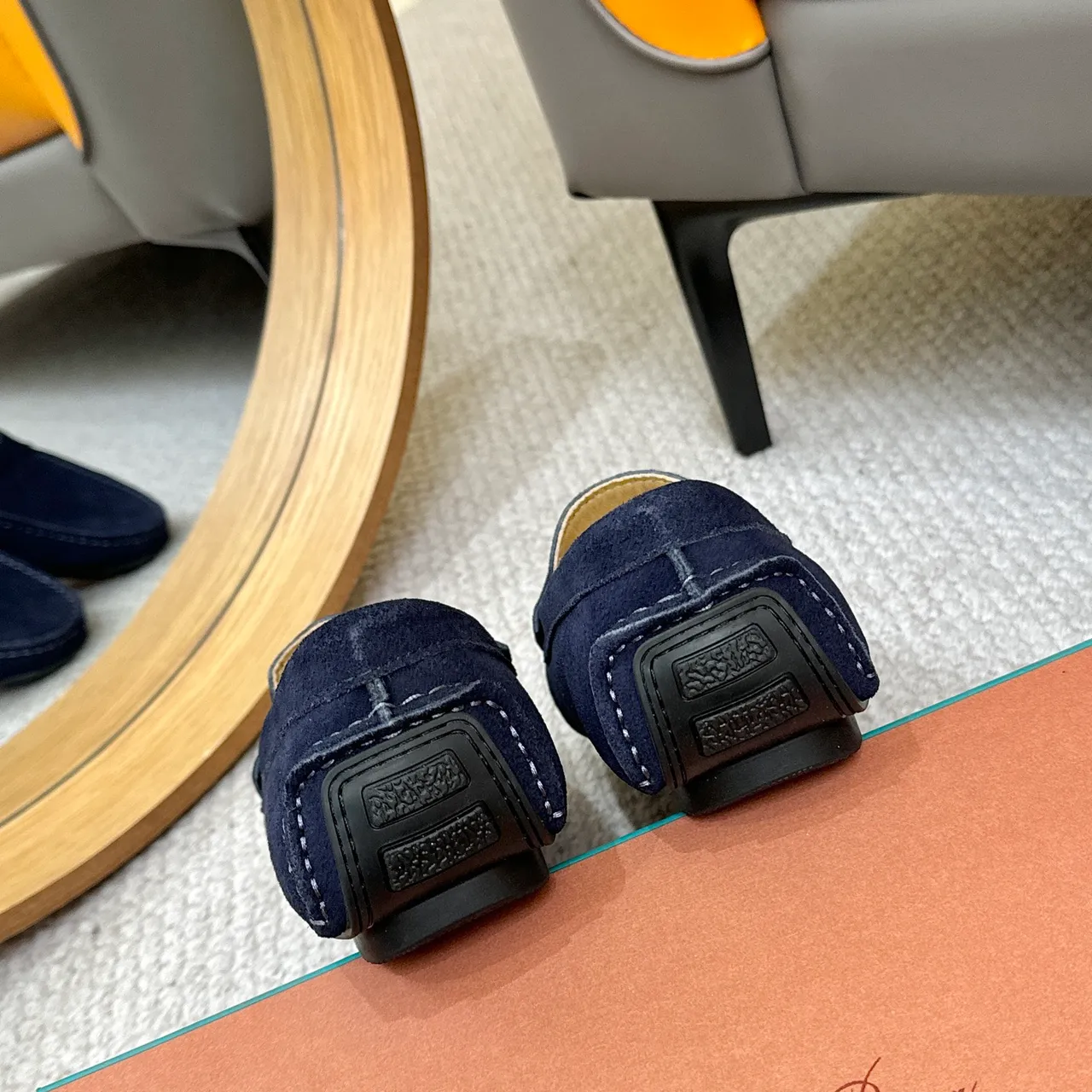 Navy White Suede Penny Strap Loafer 9