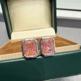 Octagonal Faceted Pink Iridescent Stud Earrings