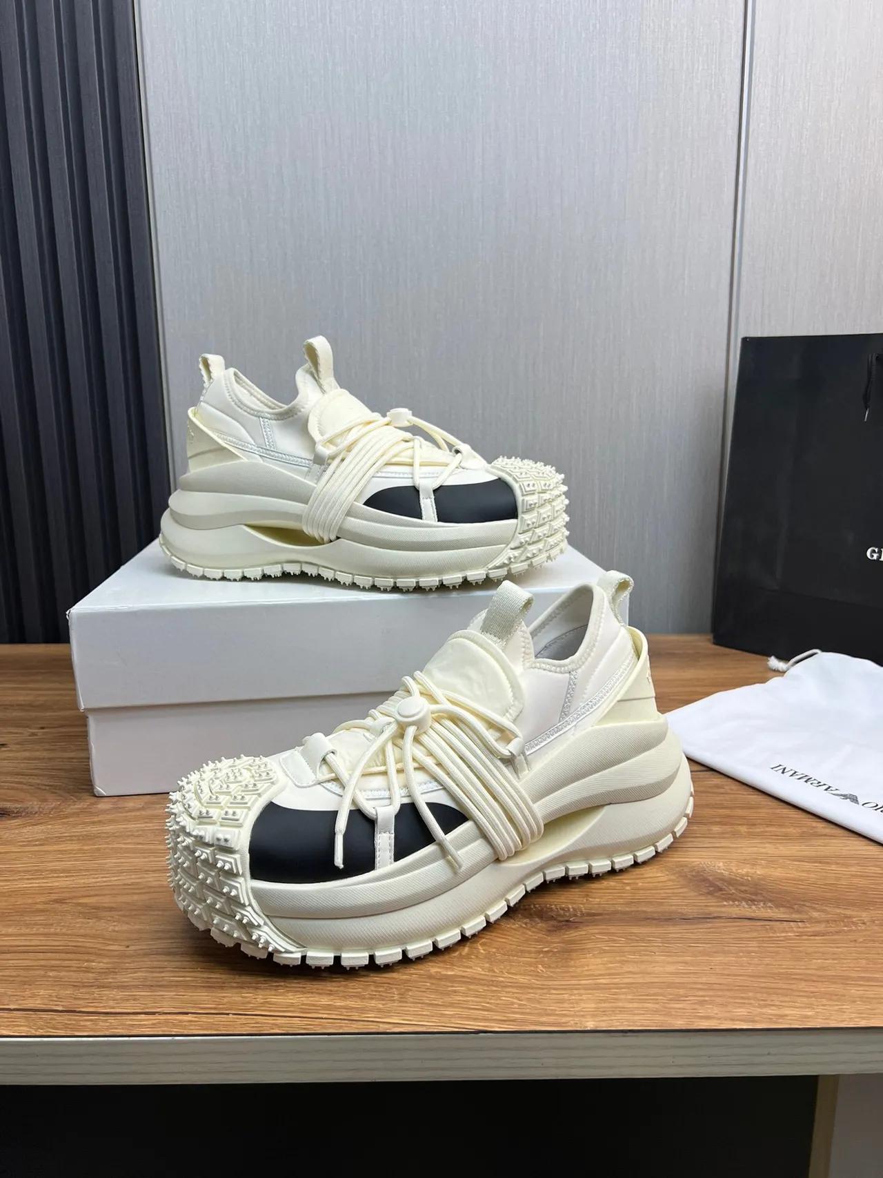 Off-White Cream and Black Open-Toe Cage Chunky Sneaker 2