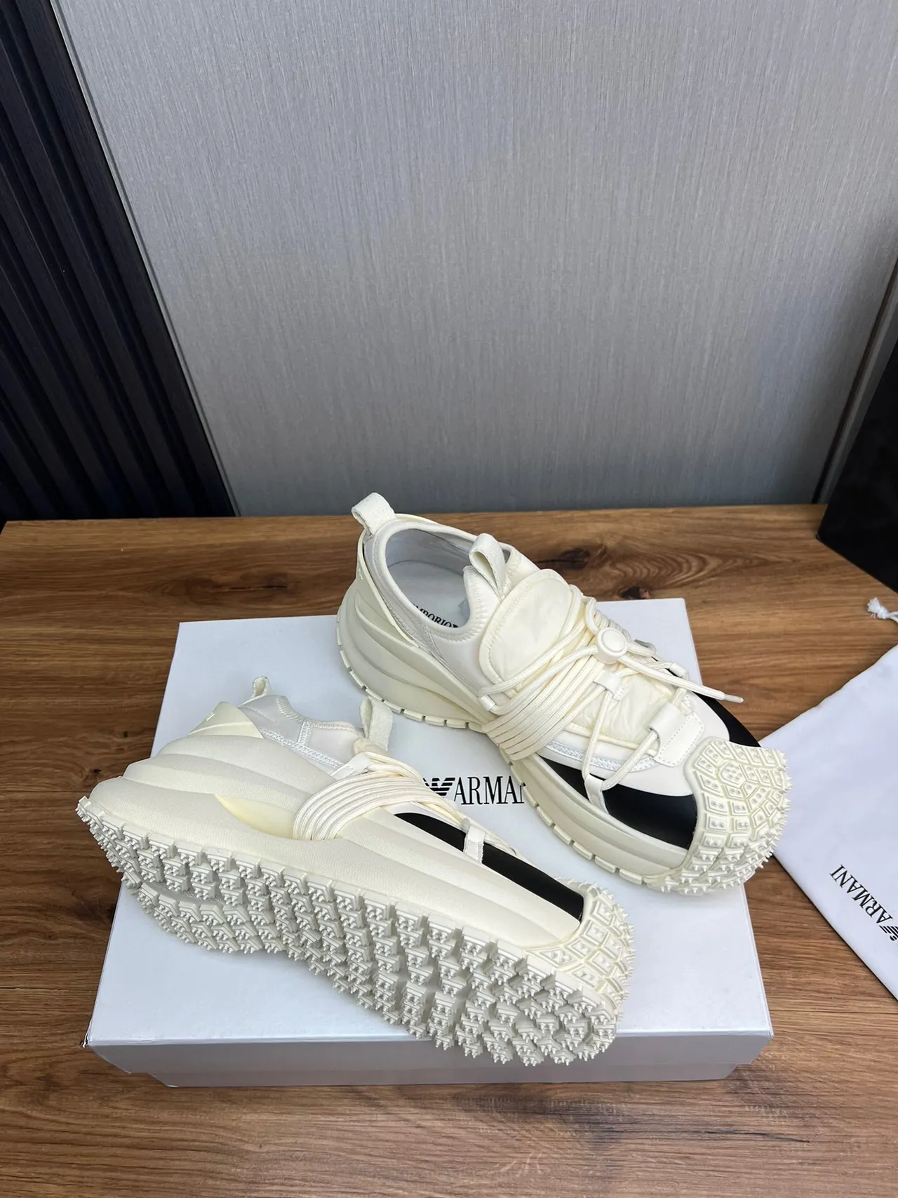 Off-White Cream and Black Open-Toe Cage Chunky Sneaker 4